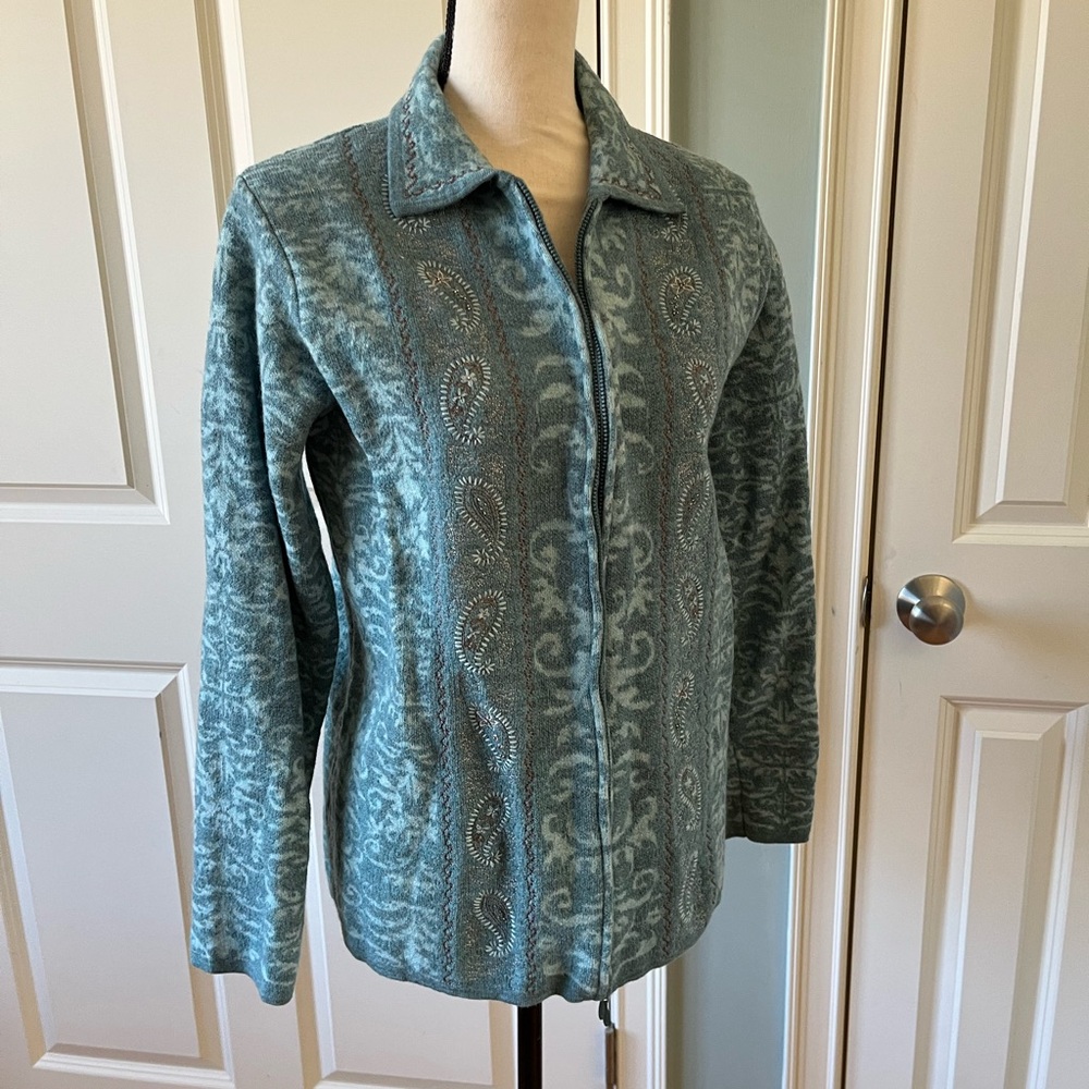 Beautiful Blue Patterned Pendleton Sweater Jacket - image 1
